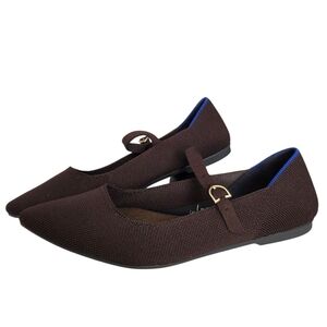 Rothy's Brown Pointed Mary Jane Flats with Gold Buckle